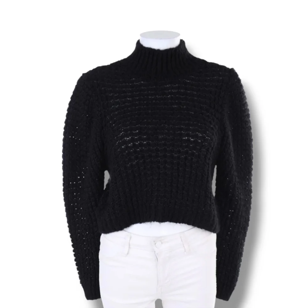 ZARA Women's Black Wool Blend Knit Mock Neck Crop Sweater - Picture 2 of 16